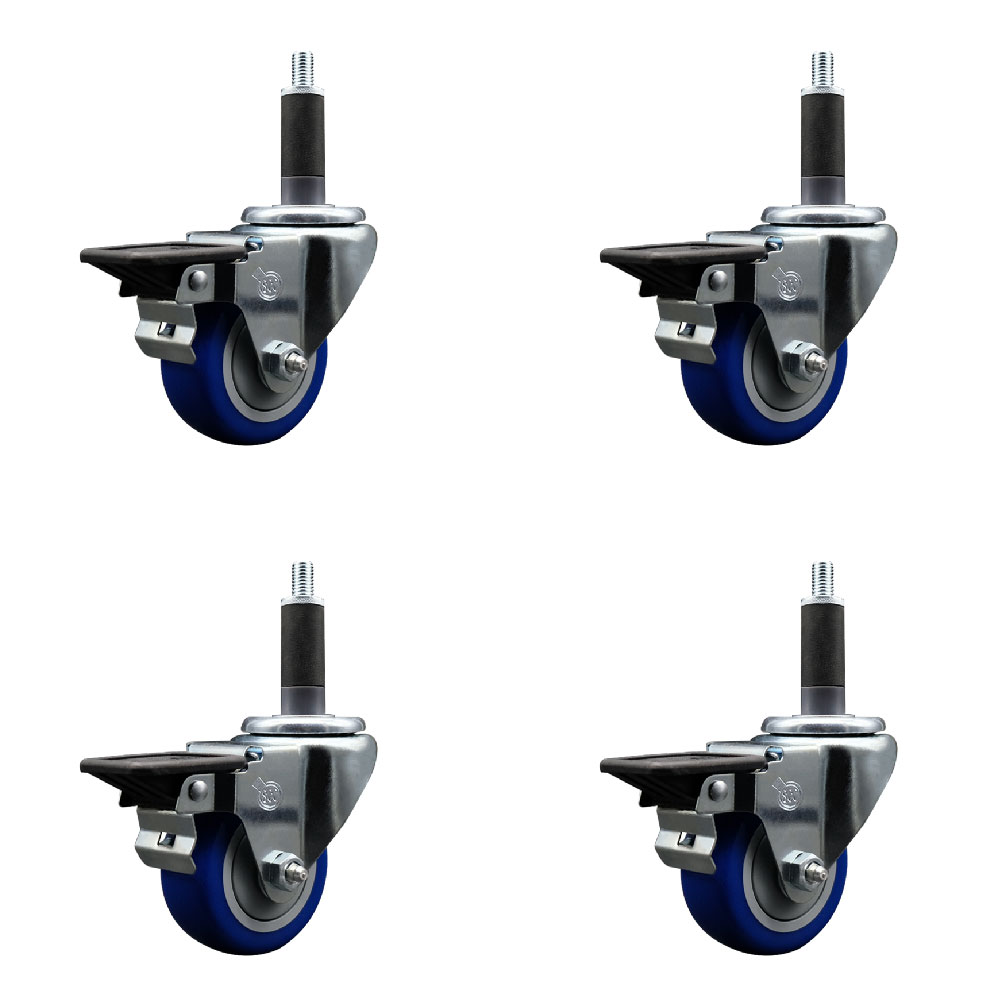 SCC-EX20S314-PPUB-BLUE-PLB-1-4 Polyurethane Swivel Expanding Stem Caster with 3 in. Blue Wheels & 1 in. Stems - Set of 4