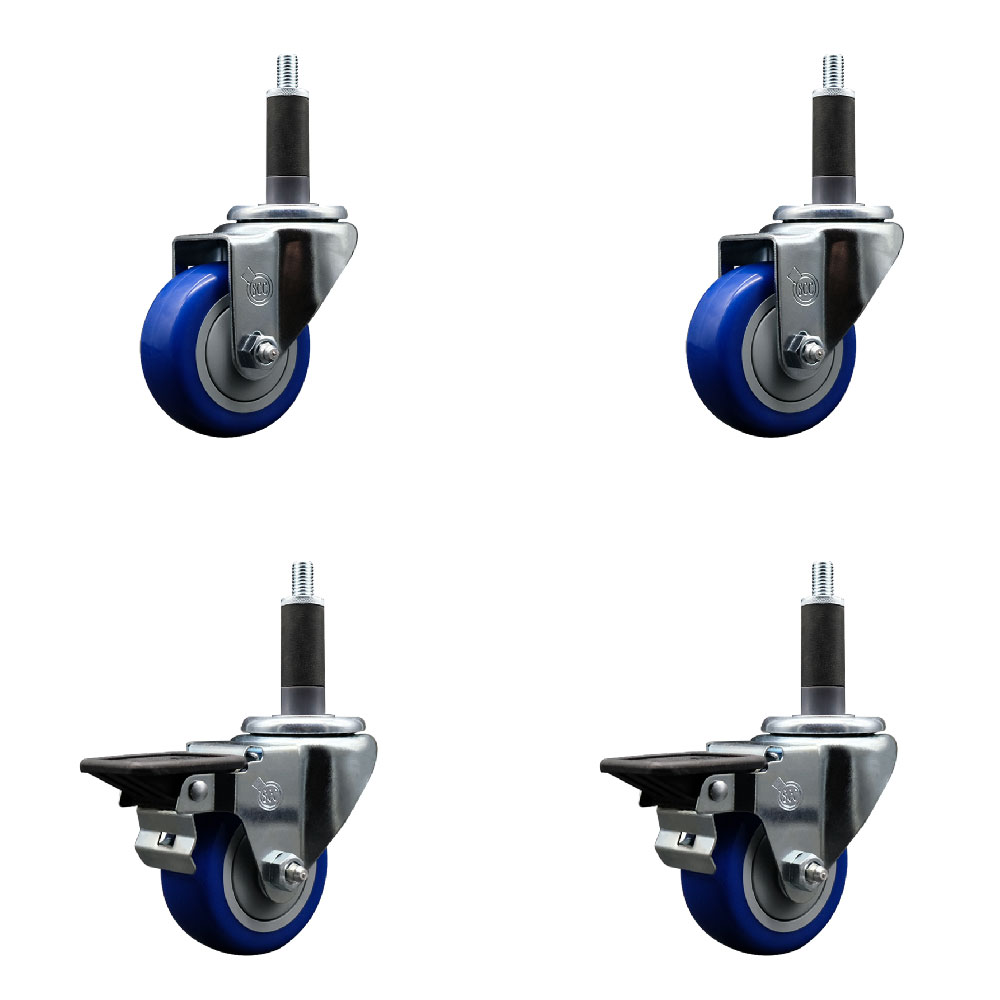 SCC-EX20S314-PPUB-BLUE-2-PLB-2-1 Polyurethane Swivel Expanding Stem Caster with 3 in. Blue Wheels & 1 in. Stems - Set of 4