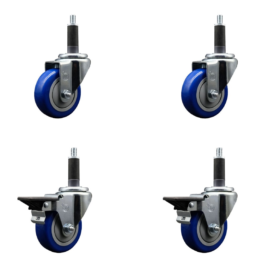 SCC-EX20S3514-PPUB-BLUE-2-PLB-2-1 Polyurethane Swivel Expanding Stem Caster with 3.5 in. Blue Wheels & 1 in. Stems - Set of 4
