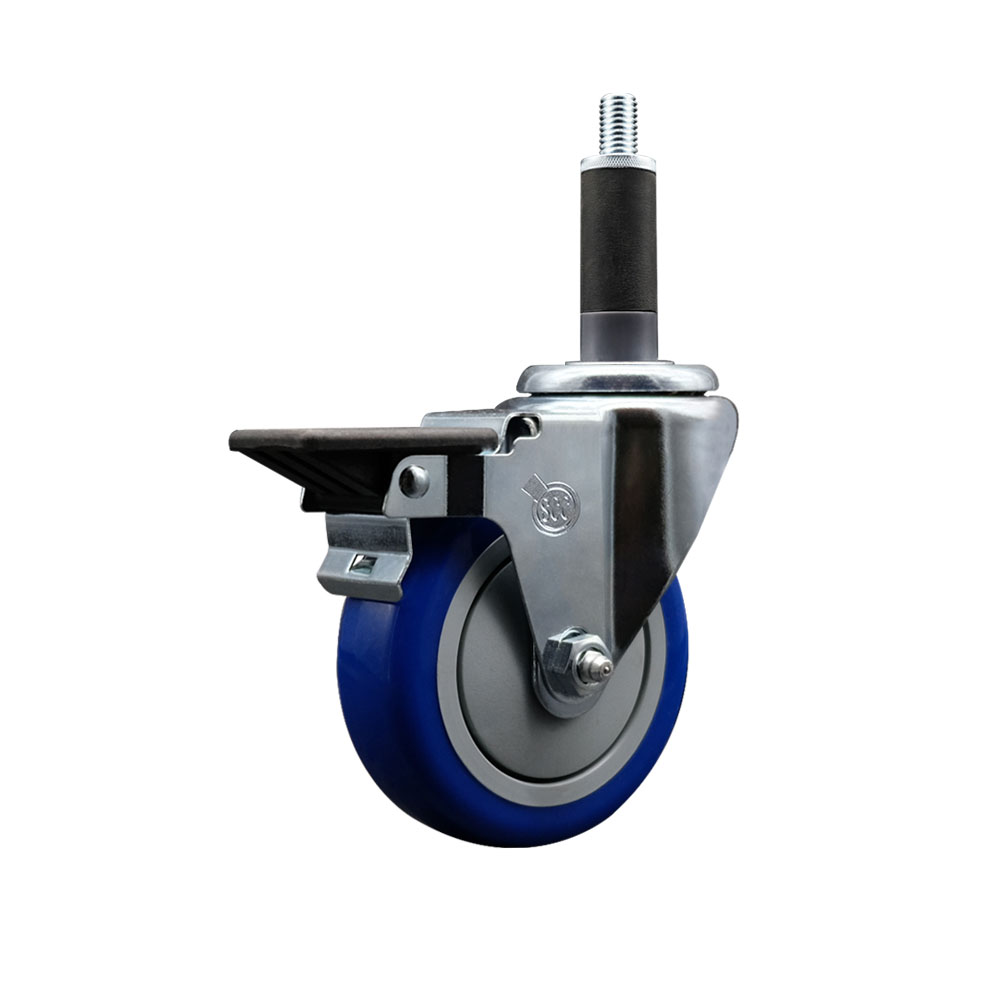 SCC-EX20S414-PPUB-BLUE-PLB-1 Polyurethane Expanding Stem Swivel Caster with 4 in. Blue Wheel & 1 in. Stem & Posi Locking Brake