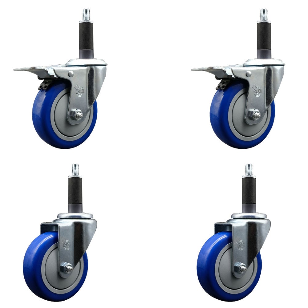 SCC-EXTTL20S414-PPUB-BLUE-2-S-2-1 Polyurethane Swivel Expanding Stem Caster with 4 in. Blue Wheels & 1 in. Stems - Set of 4