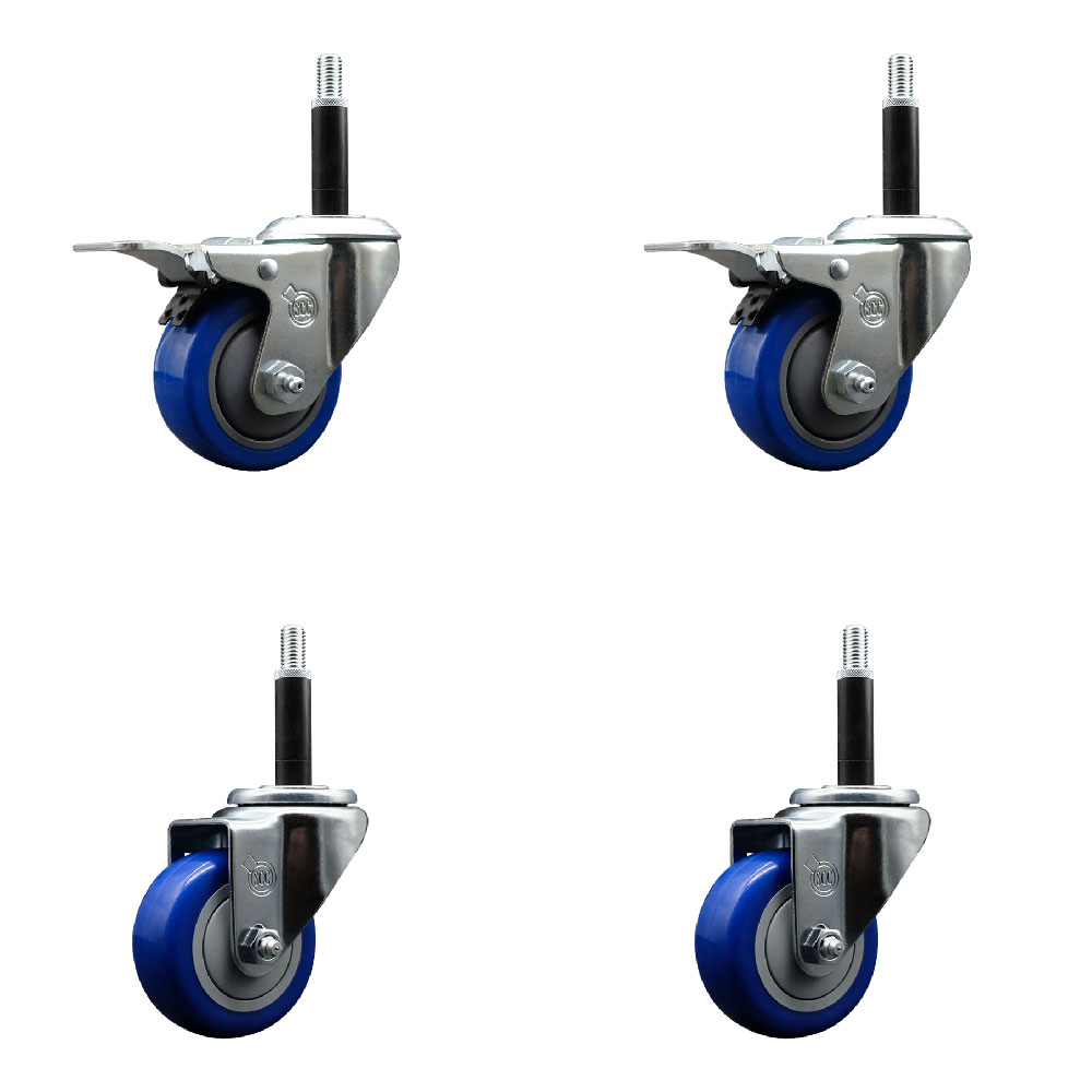 SCC-EXTTL20S314-PPUB-BLUE-2-S-2-34 Polyurethane Swivel Expanding Stem Caster with 3 in. Blue Wheels & 0.75 in. Stems - Set of 4