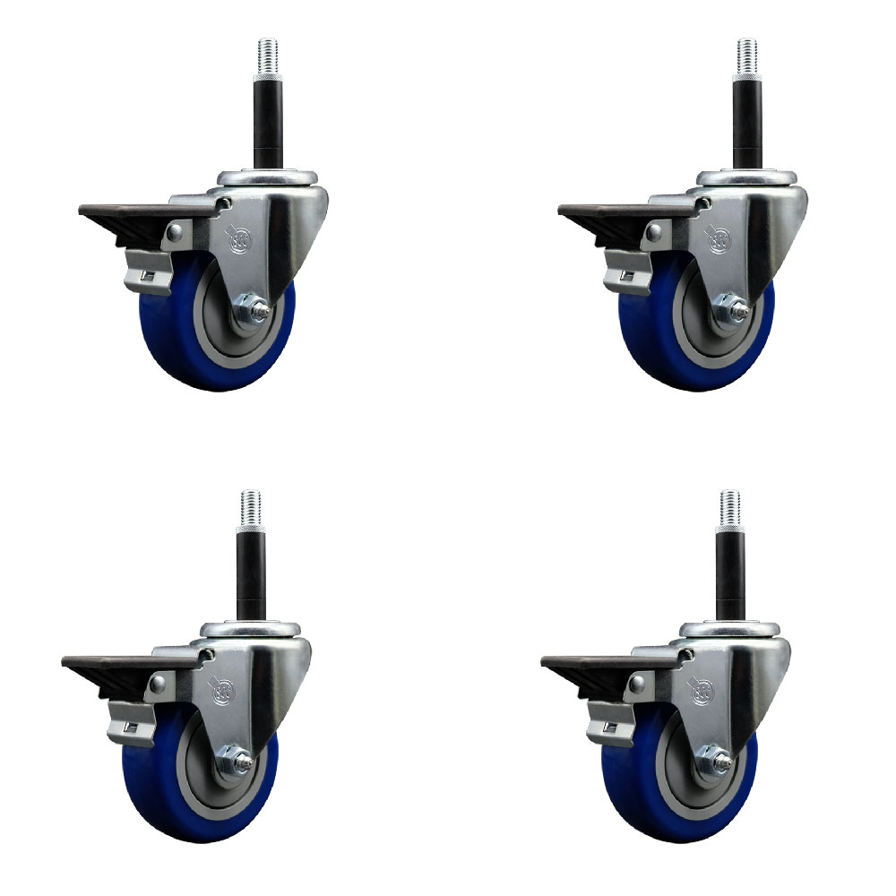 SCC-EX20S3514-PPUB-BLUE-PLB-34-4 Polyurethane Swivel Expanding Stem Caster with 3.5 in. Blue Wheels & 0.75 in. Stems - Set of 4