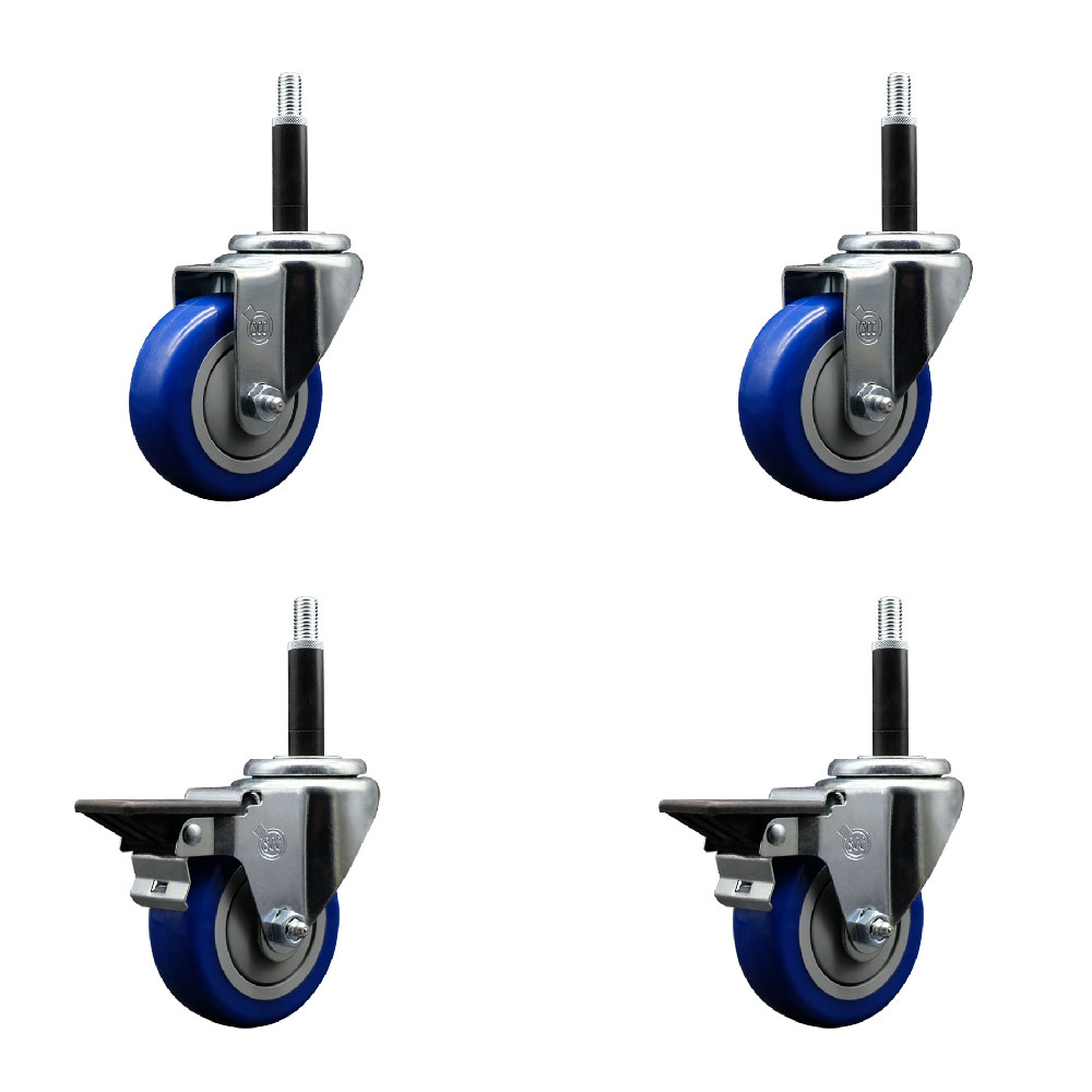 SCC-EX20S3514-PPUB-BLUE-2-PLB-2-34 Polyurethane Swivel Expanding Stem Caster with 3.5 in. Blue Wheels & 0.75 in. Stems - Set of 4