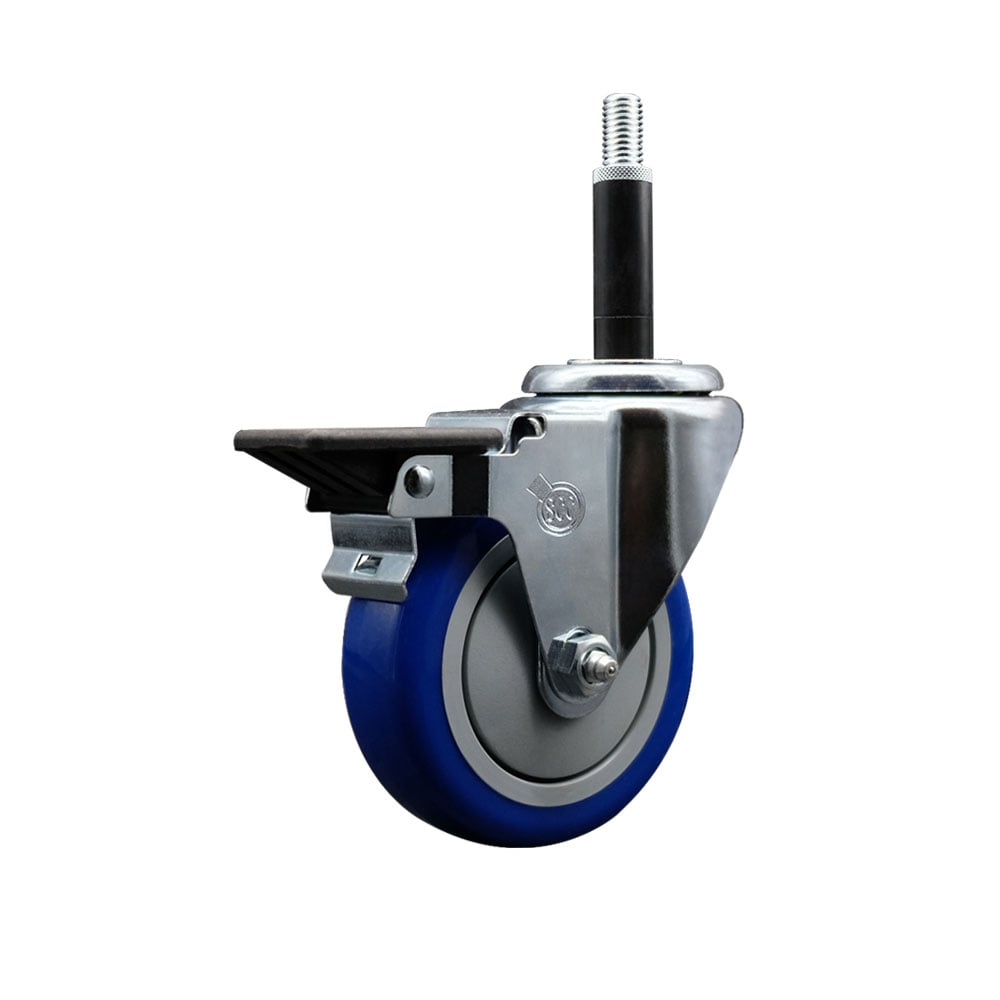 SCC-EX20S414-PPUB-BLUE-PLB-34 Polyurethane Expanding Stem Swivel Caster with 4 in. Blue Wheel & 0.75 in. Stem & Posi Locking Brake