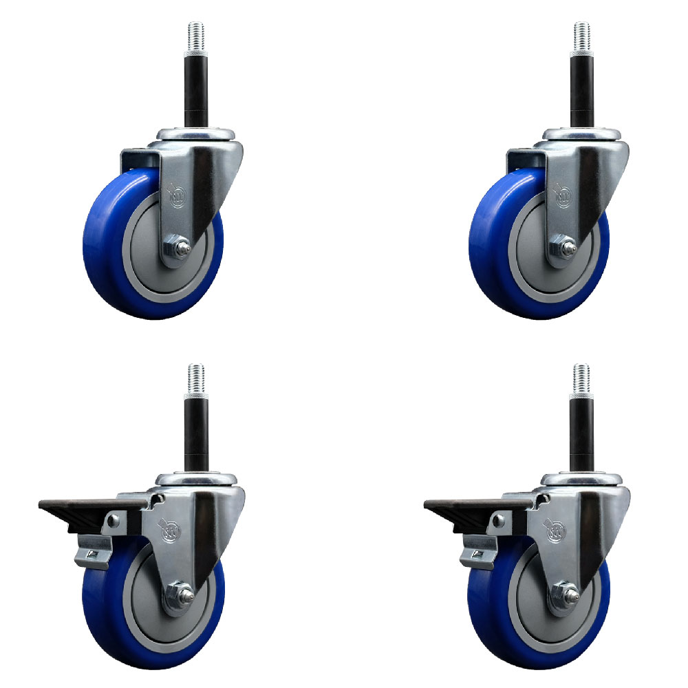 SCC-EX20S414-PPUB-BLUE-2-PLB-2-34 Polyurethane Swivel Expanding Stem Caster with 4 in. Blue Wheels & 0.75 in. Stems - Set of 4