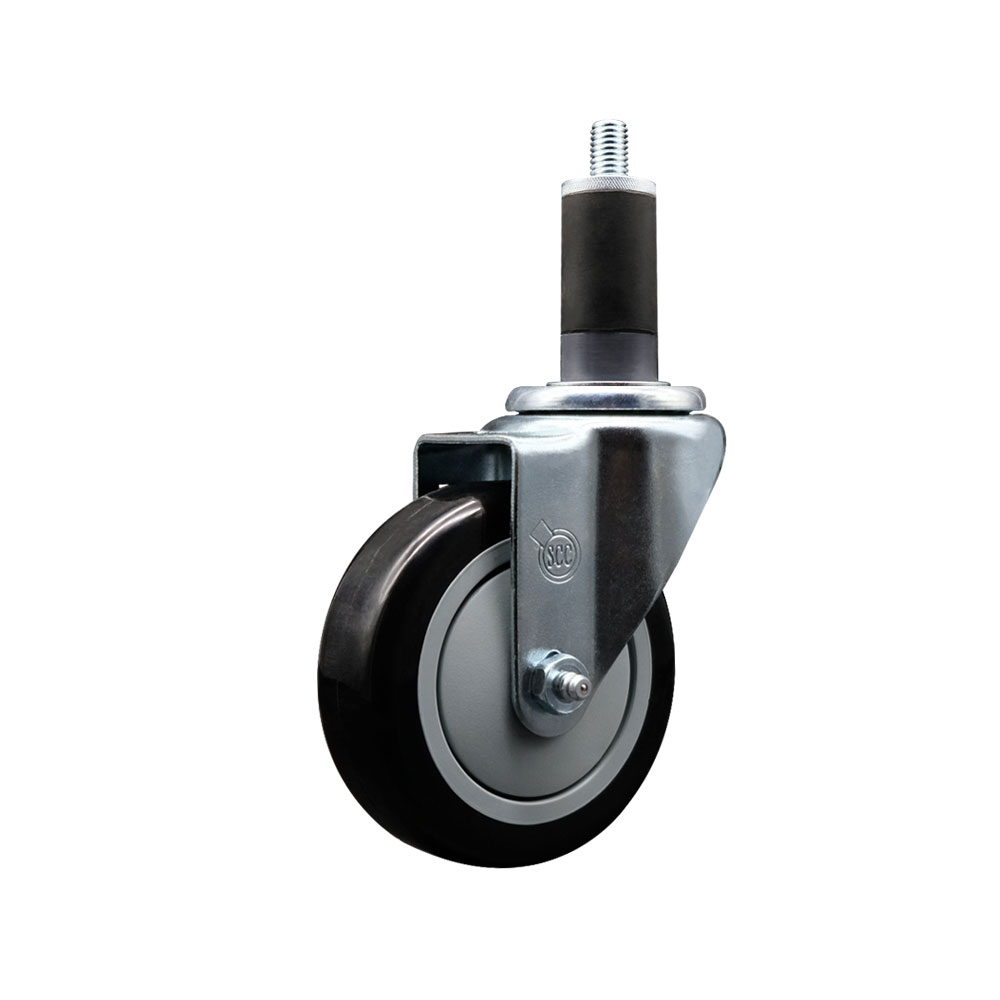 SCC-EX20S414-PPUB-BLK-114 Polyurethane Expanding Stem Swivel Caster with 4 in. Black Wheel & 1.25 in. Stem