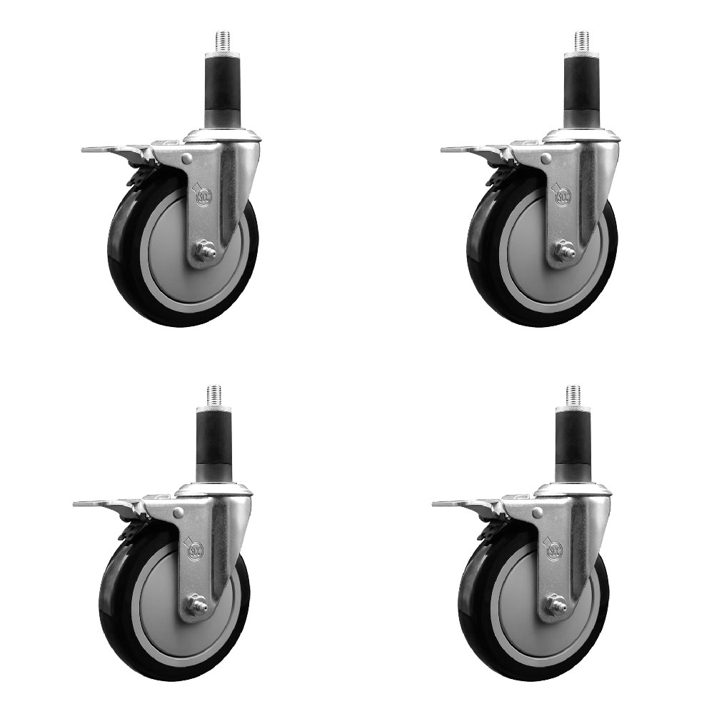 SCC-EXTTL20S514-PPUB-BLK-114-4 Polyurethane Swivel Expanding Stem Caster with 5 in. Black Wheels & 1.25 in. Stems - Set of 4