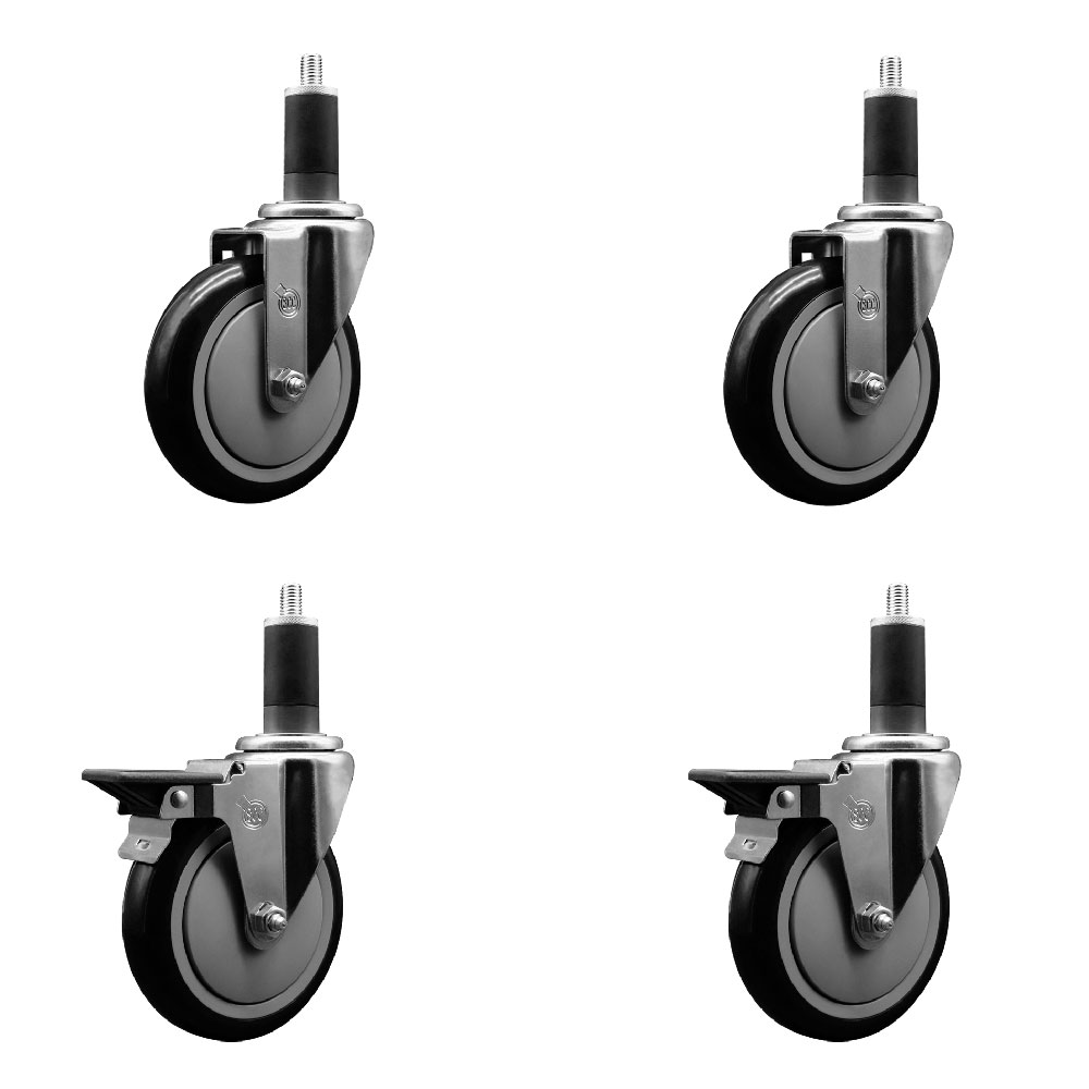SCC-EX20S514-PPUB-BLK-2-PLB-2-114 Polyurethane Swivel Expanding Stem Caster with 5 in. Black Wheels & 1.25 in. Stems - Set of 4