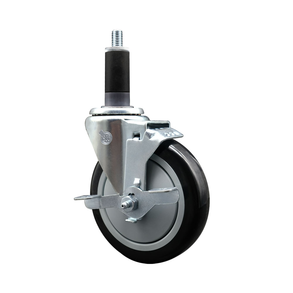 SCC-EX20S514-PPUB-BLK-TLB-118 Polyurethane Expanding Stem Swivel Caster with 5 in. Black Wheel & 1.13 in. Stem & Top Locking Brake