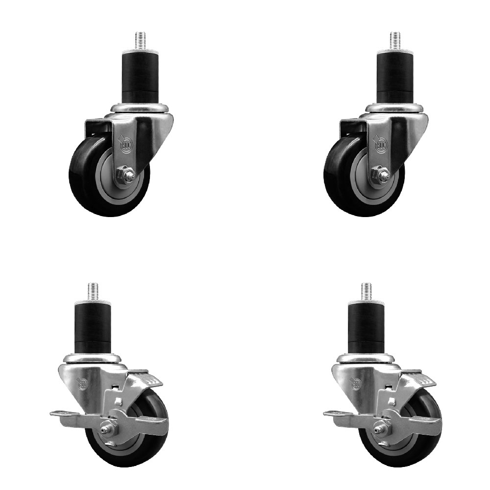 SCC-EX20S314-PPUB-BLK-2-TLB-2-134 Polyurethane Swivel Expanding Stem Caster with 3 in. Black Wheels & 1.75 in. Stems - Set of 4