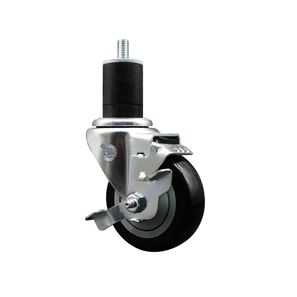 SCC-EX20S3514-PPUB-BLK-TLB-134 Polyurethane Expanding Stem Swivel Caster with 3.5 in. Black Wheel & 1.75 in. Stem & Top Locking Brake