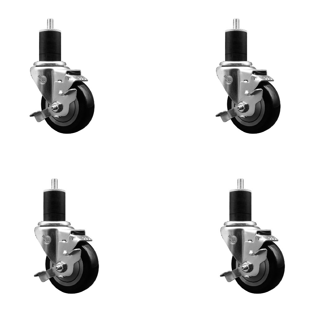 SCC-EX20S3514-PPUB-BLK-TLB-134-4 Polyurethane Swivel Expanding Stem Caster with 3.5 in. Black Wheels & 1.75 in. Stems - Set of 4