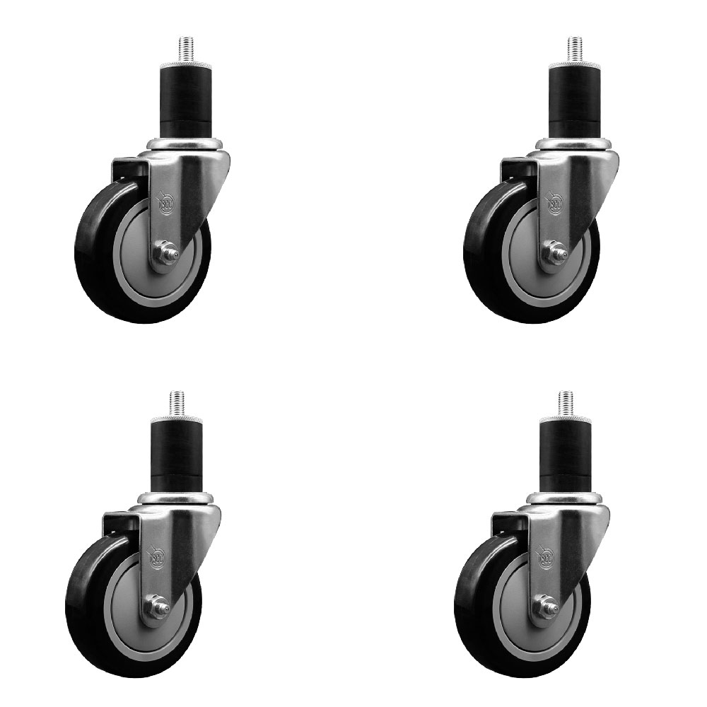 SCC-EX20S414-PPUB-BLK-134-4 Polyurethane Swivel Expanding Stem Caster with 4 in. Black Wheels & 1.75 in. Stems - Set of 4