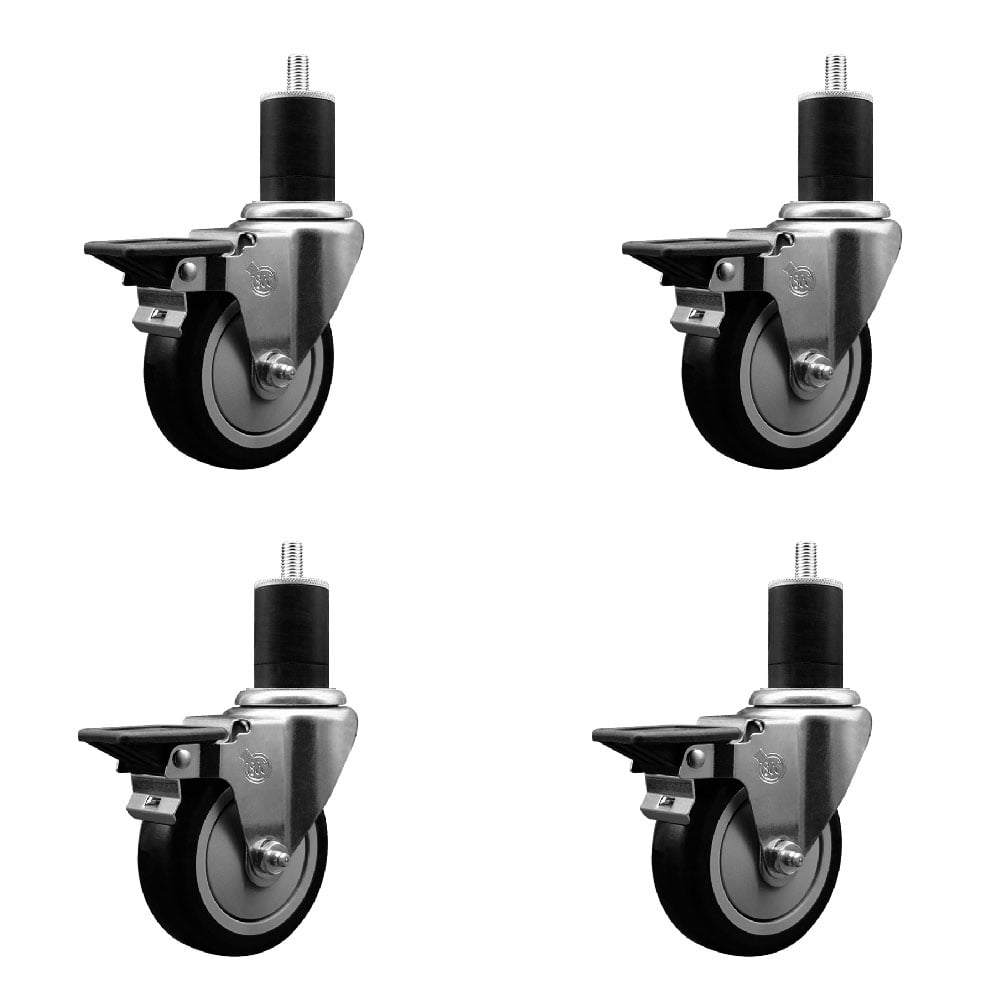 SCC-EX20S414-PPUB-BLK-PLB-134-4 Polyurethane Swivel Expanding Stem Caster with 4 in. Black Wheels & 1.75 in. Stems - Set of 4