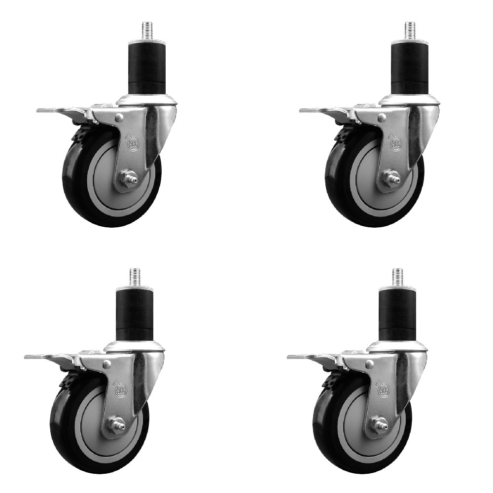 SCC-EXTTL20S414-PPUB-BLK-134-4 Polyurethane Swivel Expanding Stem Caster with 4 in. Black Wheels & 1.75 in. Stems - Set of 4