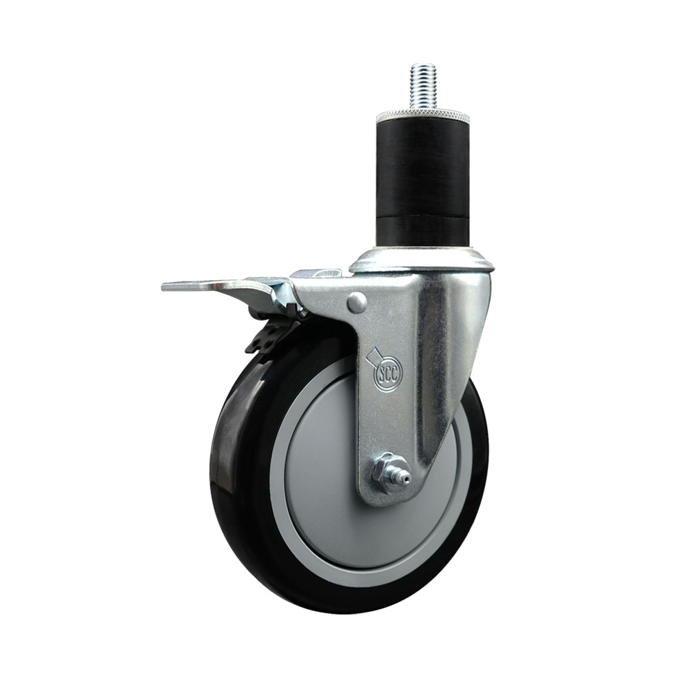 SCC-EXTTL20S514-PPUB-BLK-134 Polyurethane Expanding Stem Swivel Caster with 5 in. Black Wheel & 1.75 in. Stem & Total Locking Brake