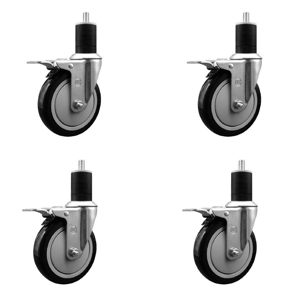 SCC-EXTTL20S514-PPUB-BLK-134-4 Polyurethane Swivel Expanding Stem Caster with 5 in. Black Wheels & 1.75 in. Stems - Set of 4