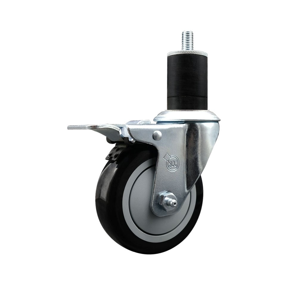 SCC-SSEXTTL20S414-PPUB-BLK-134 Stainless Steel Polyurethane Expanding Stem Swivel Caster with 4 in. Black Wheel & 1.75 in. Stem & Total Locking Brake