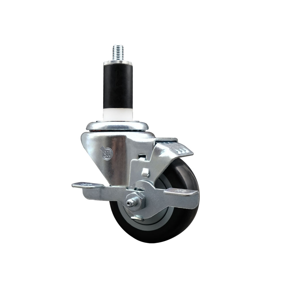 SCC-EX20S314-PPUB-BLK-TLB-138 Polyurethane Expanding Stem Swivel Caster with 3 in. Black Wheel & 1.38 in. Stem & Top Locking Brake