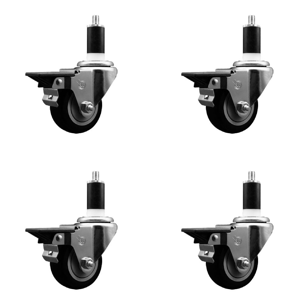 SCC-EX20S314-PPUB-BLK-PLB-138-4 Polyurethane Swivel Expanding Stem Caster with 3 in. Black Wheels & 1.38 in. Stems - Set of 4