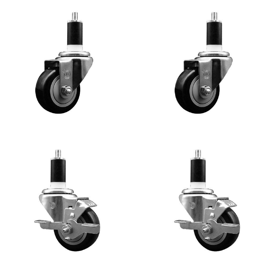 SCC-EX20S314-PPUB-BLK-2-TLB-2-138 Polyurethane Swivel Expanding Stem Caster with 3 in. Black Wheels & 1.38 in. Stems - Set of 4