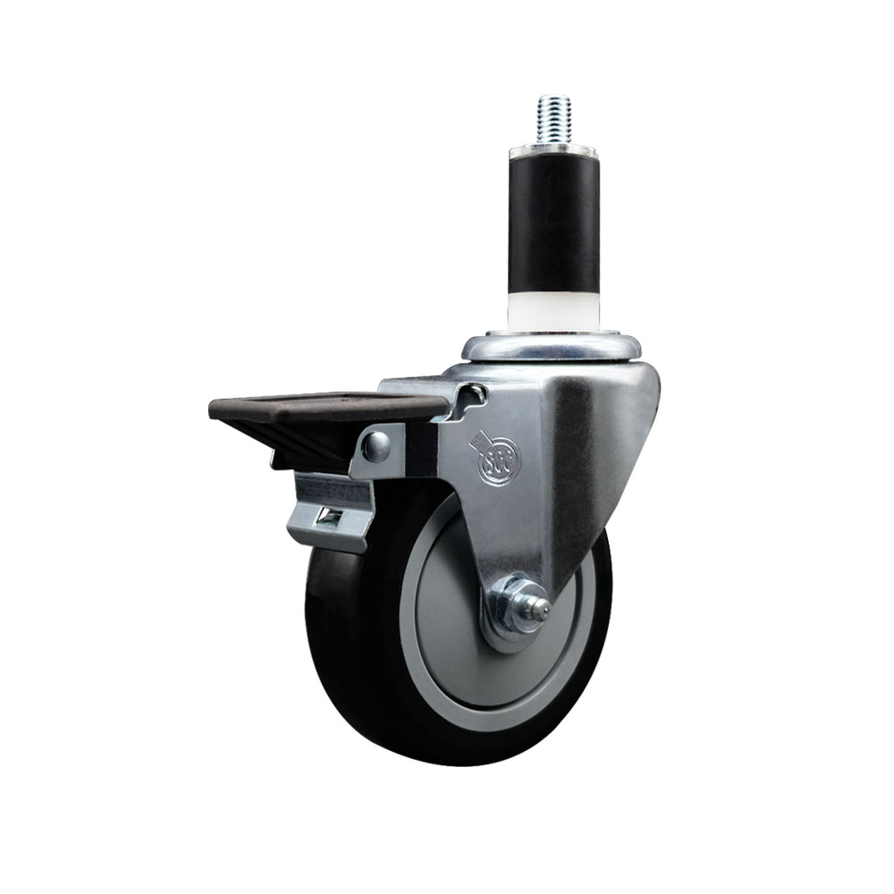 SCC-EX20S414-PPUB-BLK-PLB-138 Polyurethane Expanding Stem Swivel Caster with 4 in. Black Wheel & 1.38 in. Stem & Posi Locking Brake