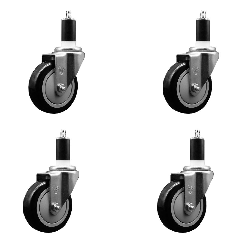 SCC-EX20S414-PPUB-BLK-138-4 Polyurethane Swivel Expanding Stem Caster with 4 in. Black Wheels & 1.38 in. Stems - Set of 4