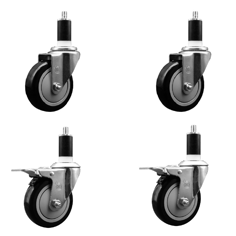 SCC-EXTTL20S414-PPUB-BLK-2-S-2-138 Polyurethane Swivel Expanding Stem Caster with 4 in. Black Wheels & 1.38 in. Stems - Set of 4