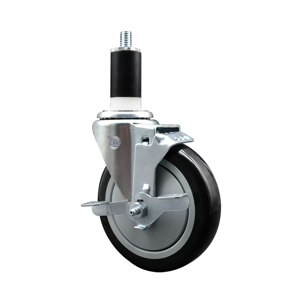 SCC-EX20S514-PPUB-BLK-TLB-138 Polyurethane Expanding Stem Swivel Caster with 5 in. Black Wheel & 1.38 in. Stem & Top Locking Brake