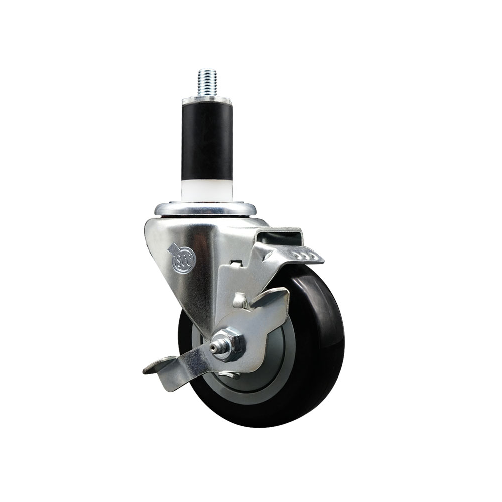 Stainless Steel Polyurethane Expanding Stem Swivel Caster with 3.5 in. Black Wheel & 1.38 in. Stem & Top Locking Brake