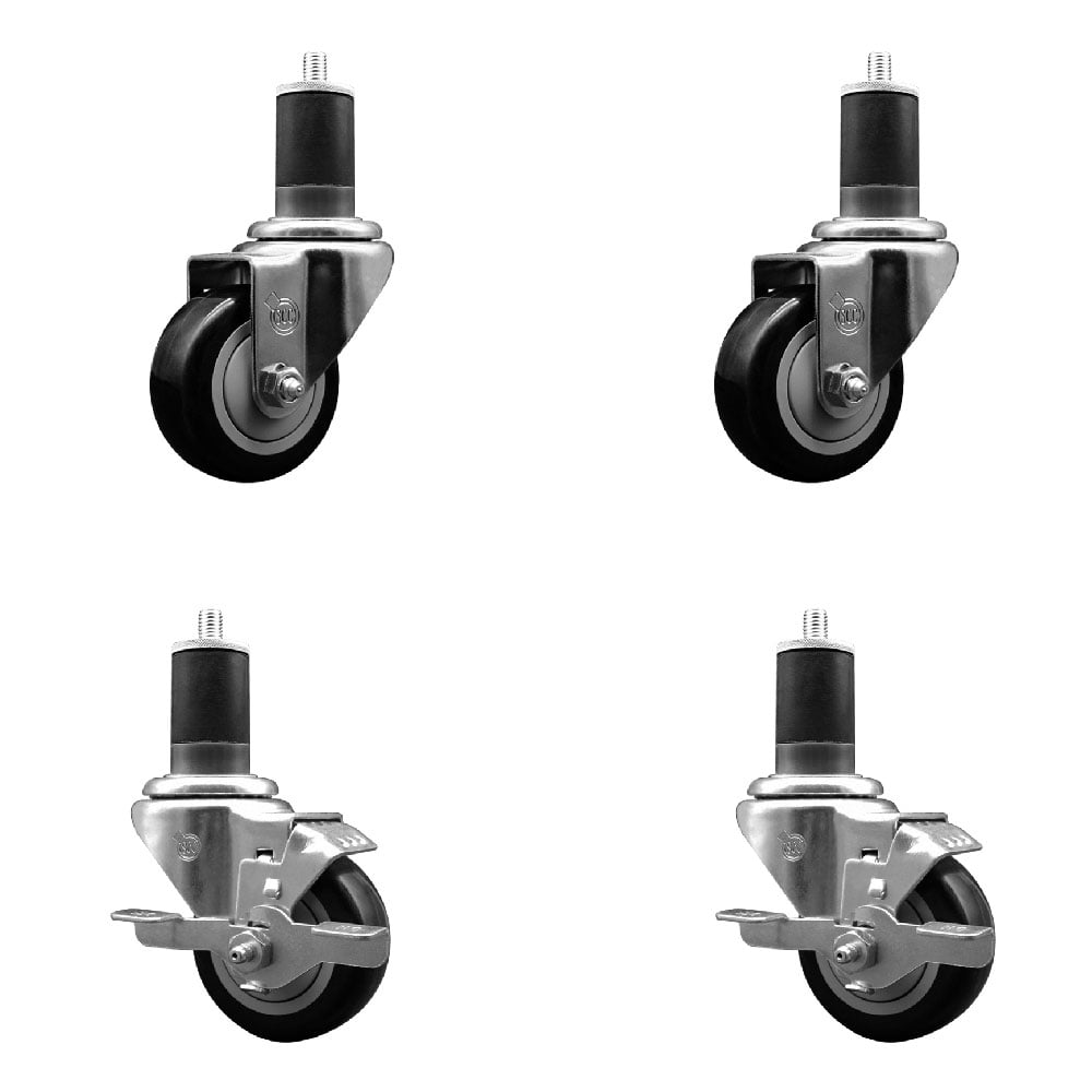SCC-EX20S314-PPUB-BLK-2-TLB-2-158 Polyurethane Swivel Expanding Stem Caster with 3 in. Black Wheels & 1.63 in. Stems - Set of 4