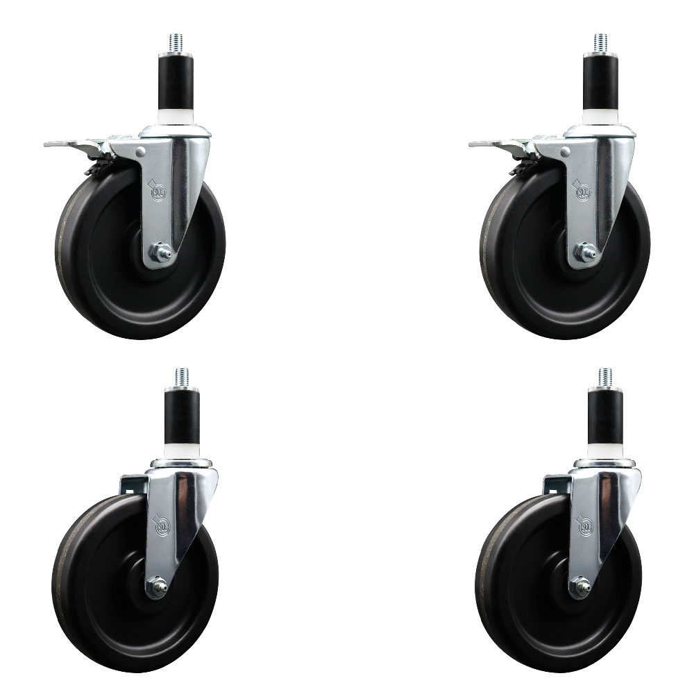 SCC-EXTTL20S615-PHS-2-S-2-138 Phenolic Swivel Expanding Stem Caster with 6 in. Black Wheels & 1.38 in. Stems - Set of 4