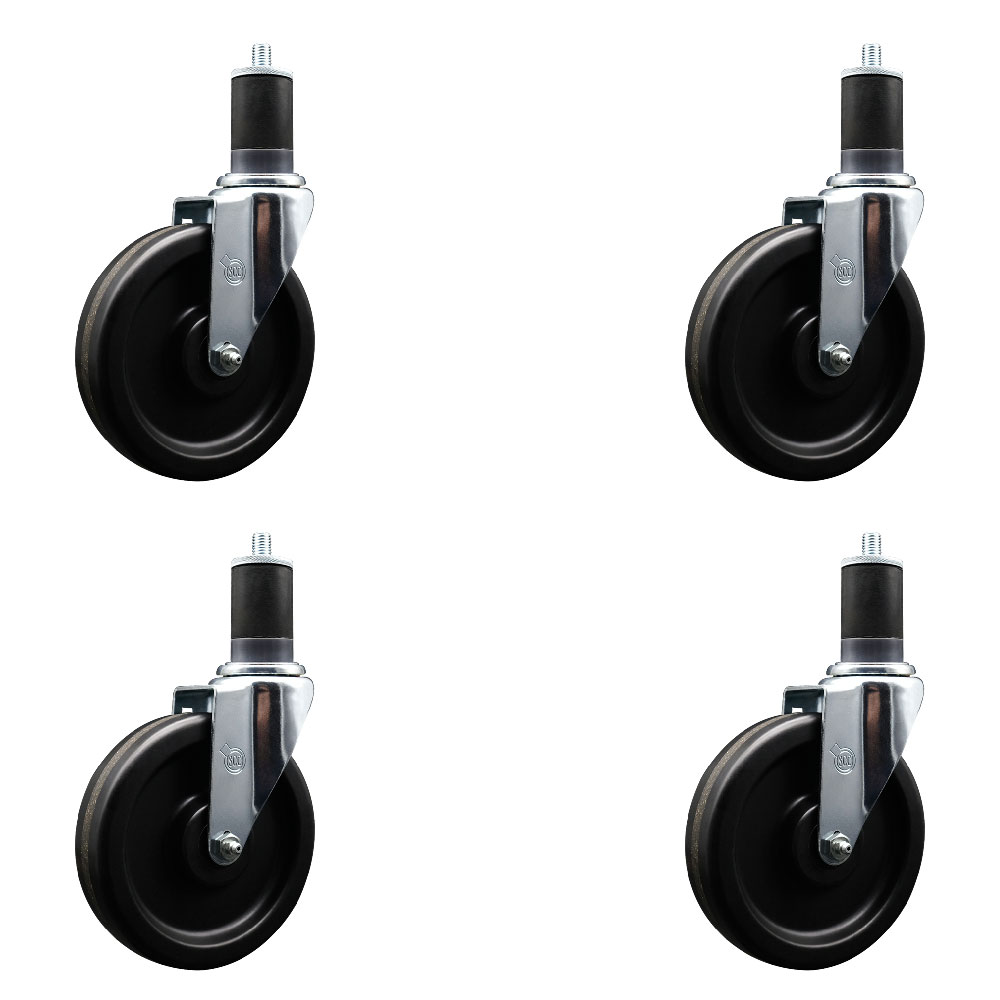 SCC-EX20S615-PHS-158-4 Phenolic Swivel Expanding Stem Caster with 6 in. Black Wheels & 1.63 in. Stems - Set of 4