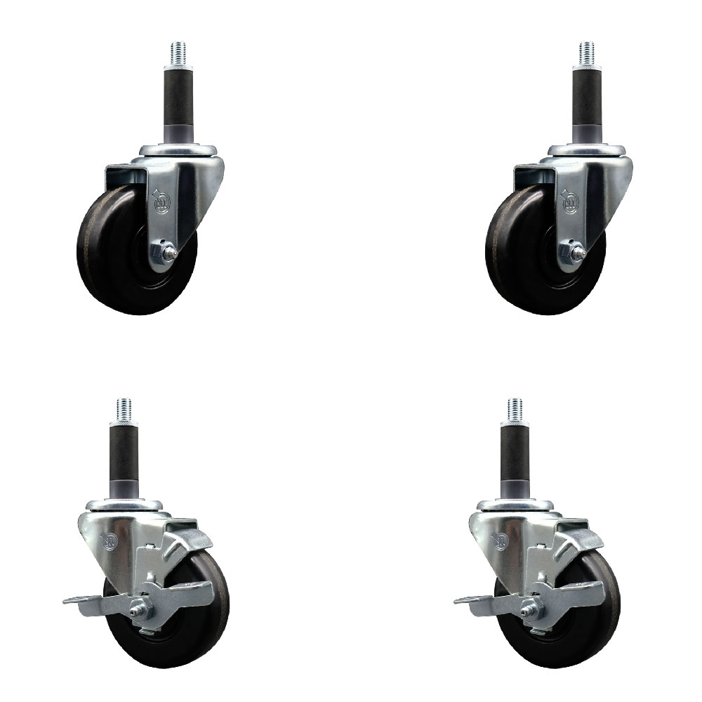 SCC-EX20S3514-PHS-2-TLB-2-1 Phenolic Swivel Expanding Stem Caster with 3.5 in. Black Wheels & 1 in. Stems - Set of 4