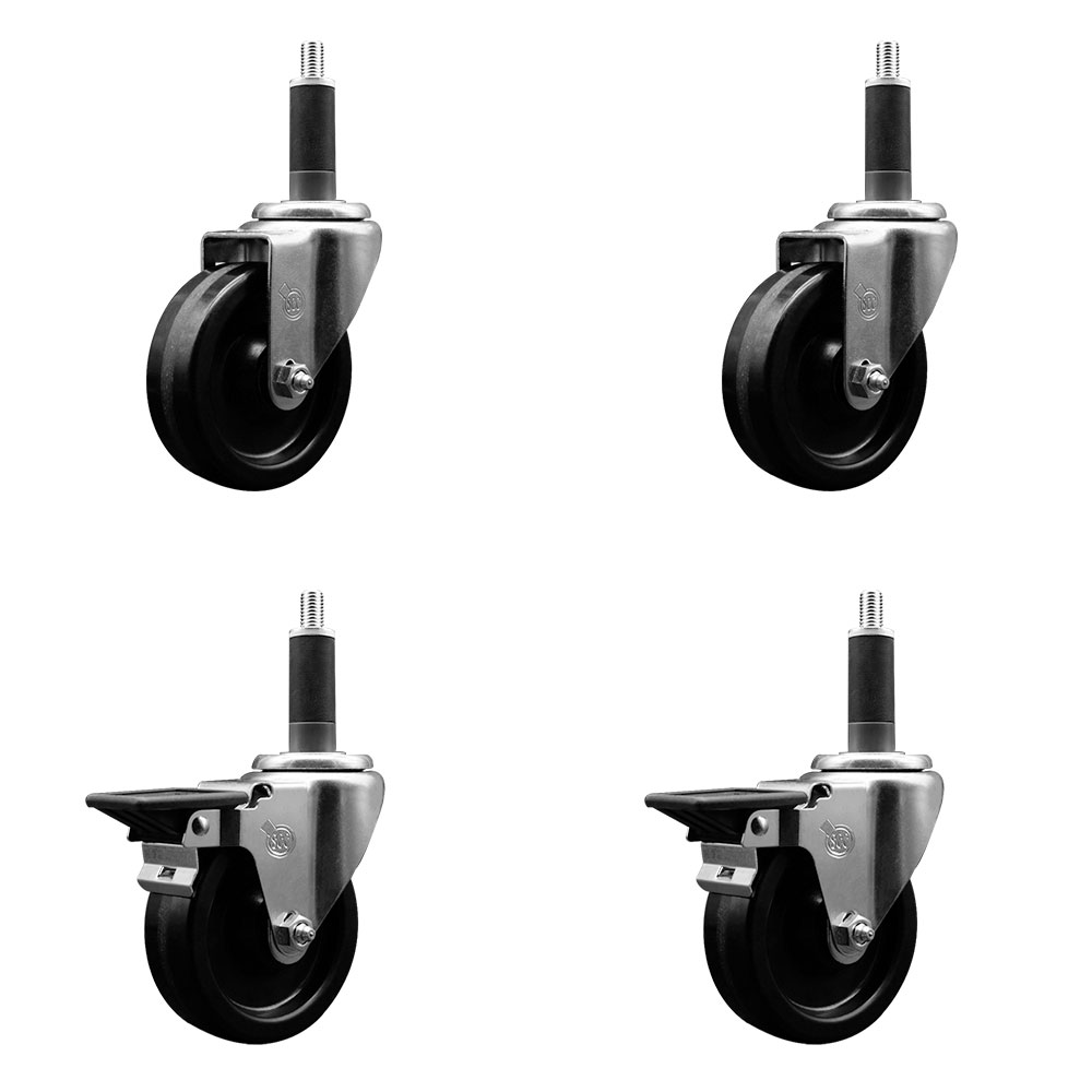 SCC-EX20S414-PHS-2-PLB-2-1 Phenolic Swivel Expanding Stem Caster with 4 in. Black Wheels & 1 in. Stems - Set of 4