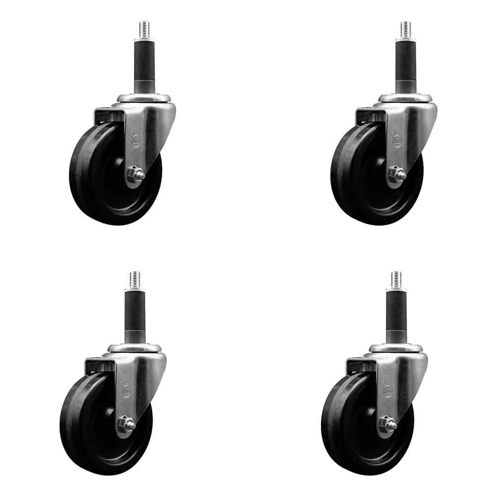 SCC-SSEX20S414-PHS-TLB-1-4 Stainless Steel Phenolic Swivel Expanding Stem Caster with 4 in. Black Wheels & 1 in. Stems - Set of 4