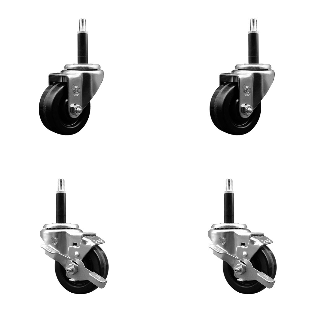 SCC-SSEX20S314-PHS-2-TLB-2-34 Stainless Steel Phenolic Swivel Expanding Stem Caster with 3 in. Black Wheels & 0.75 in. Stems - Set of 4