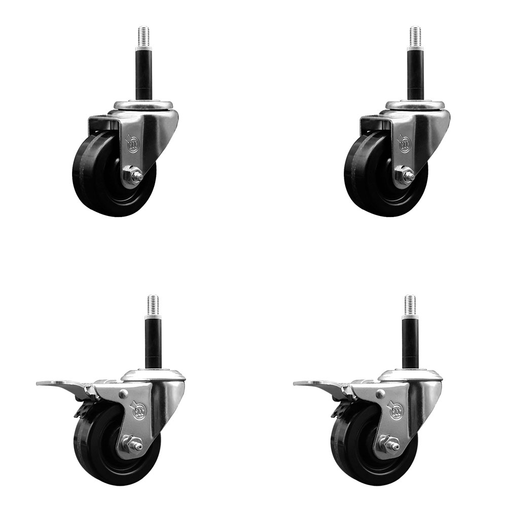 SCC-SSEXTTL20S314-PHS-2-S-2-34 Stainless Steel Phenolic Swivel Expanding Stem Caster with 3 in. Black Wheels & 0.75 in. Stems - Set of 4