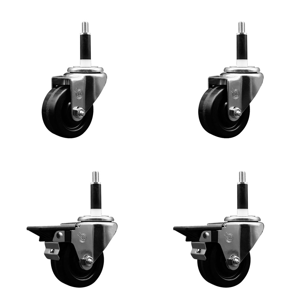 SCC-EX20S314-PHS-2-PLB-2-78 Phenolic Swivel Expanding Stem Caster with 3 in. Black Wheels & 0.87 in. Stems - Set of 4