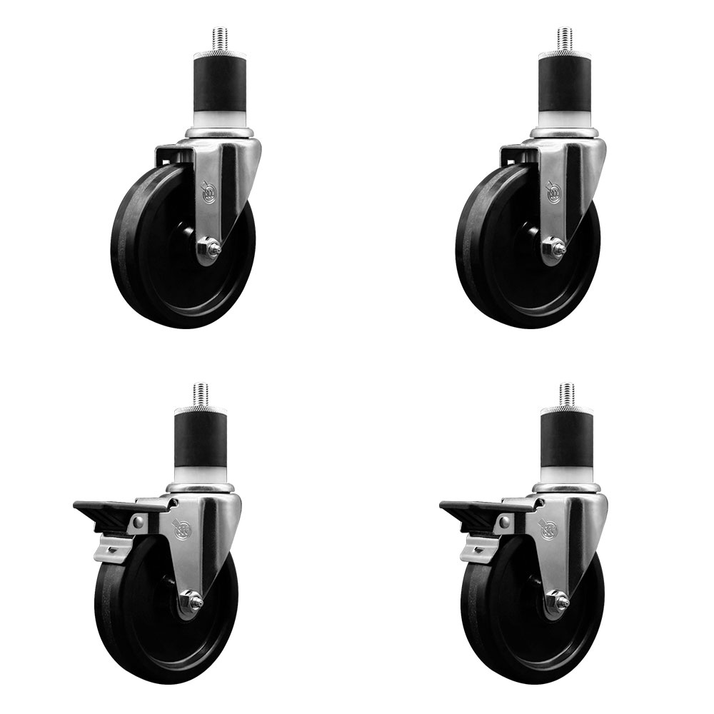 SCC-EX20S514-PHS-2-TLB-2-178 Phenolic Swivel Expanding Stem Caster with 5 in. Black Wheels & 1.87 in. Stems - Set of 4