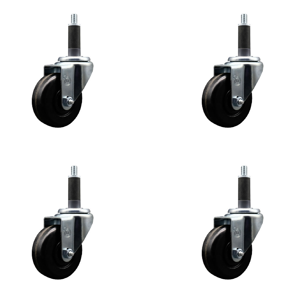 SCC-EX20S3514-PHS-1-4 Phenolic Swivel Expanding Stem Caster with 3.5 in. Black Wheels & 1 in. Stems - Set of 4