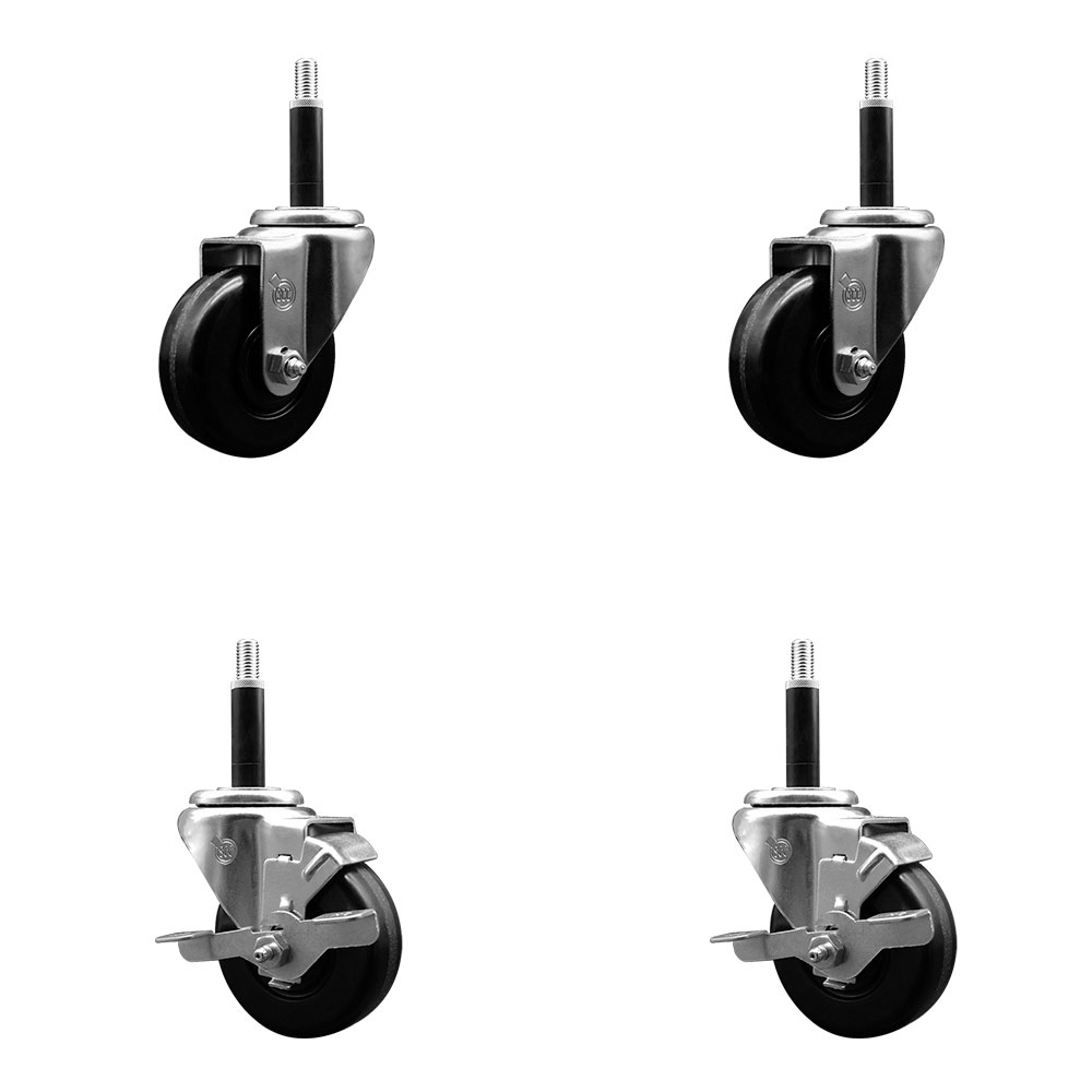 SCC-EX20S3514-PHS-2-TLB-2-34 Phenolic Swivel Expanding Stem Caster with 3.5 in. Black Wheels & 0.75 in. Stems - Set of 4