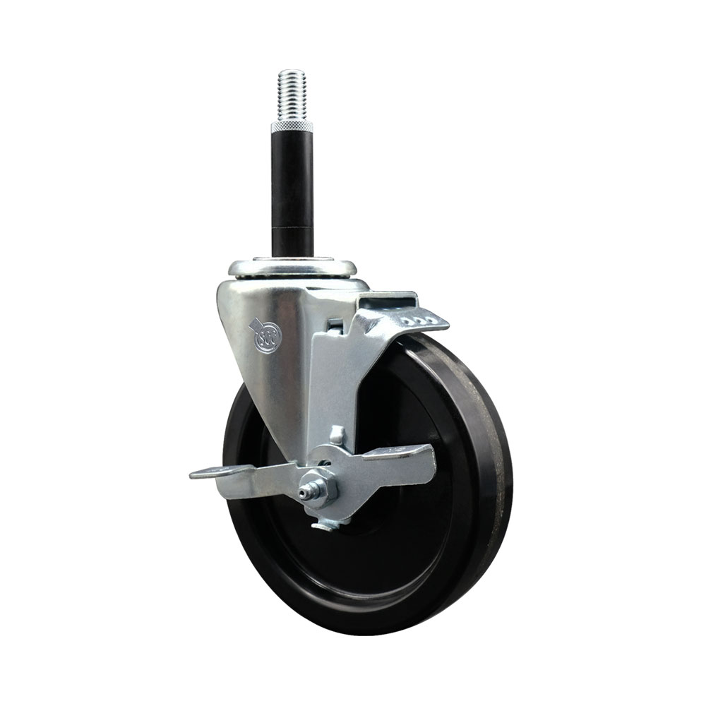 Phenolic Swivel Caster - Black - 5 in. Wheel - Top Locking Brake - 300 lbs Capacity