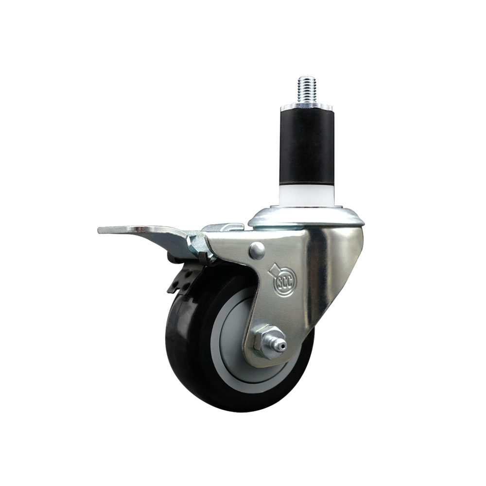 SCC-EXTTL20S314-PPUB-BLK-112 Polyurethane Expanding Stem Swivel Caster with 3 in. Black Wheel & 1.5 in. Stem & Total Locking Brake