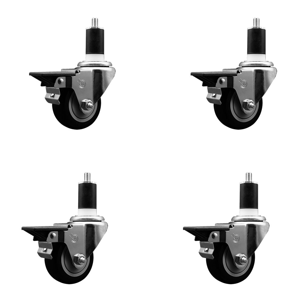 SCC-EX20S314-PPUB-BLK-PLB-112-4 Polyurethane Swivel Expanding Stem Caster with 3 in. Black Wheels & 1.5 in. Stems - Set of 4