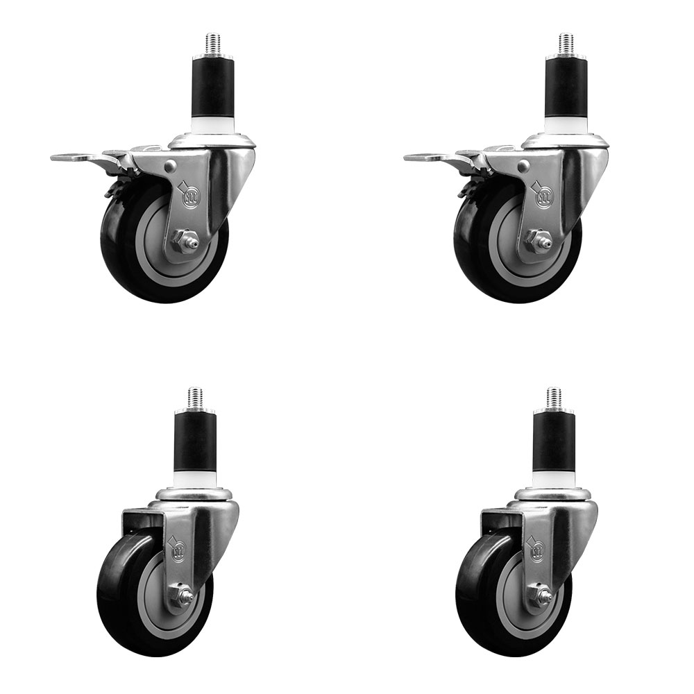 SCC-EXTTL20S3514-PPUB-BLK-2-S-2-112 Polyurethane Swivel Expanding Stem Caster with 3.5 in. Black Wheels & 1.5 in. Stems - Set of 4