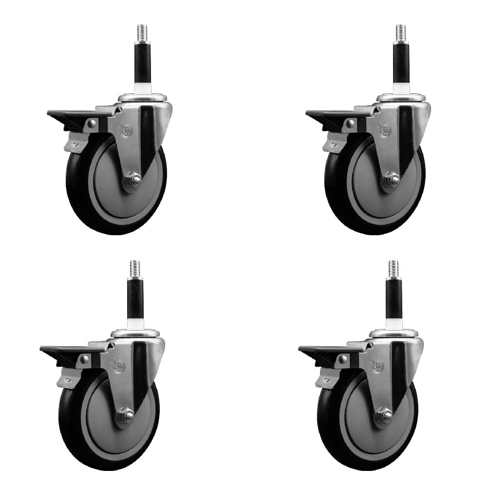 SCC-EX20S514-PPUB-BLK-PLB-78-4 Polyurethane Swivel Expanding Stem Caster with 5 in. Black Wheels & 0.87 in. Stems - Set of 4
