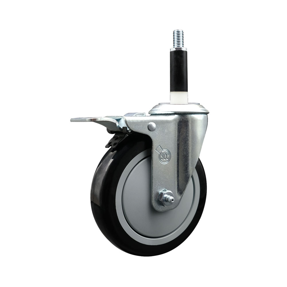 SCC-SSEXTTL20S514-PPUB-BLK-78 Stainless Steel Polyurethane Expanding Stem Swivel Caster with 5 in. Black Wheel & 0.87 in. Stem & Total Locking Brake
