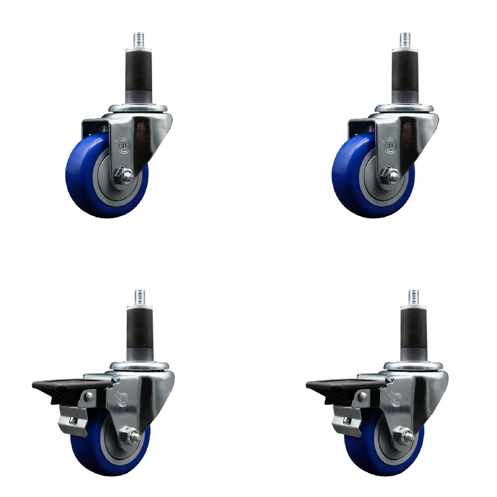 SCC-EX20S314-PPUB-BLUE-2-PLB-2-114 Polyurethane Swivel Expanding Stem Caster with 3 in. Blue Wheels & 1.25 in. Stems - Set of 4